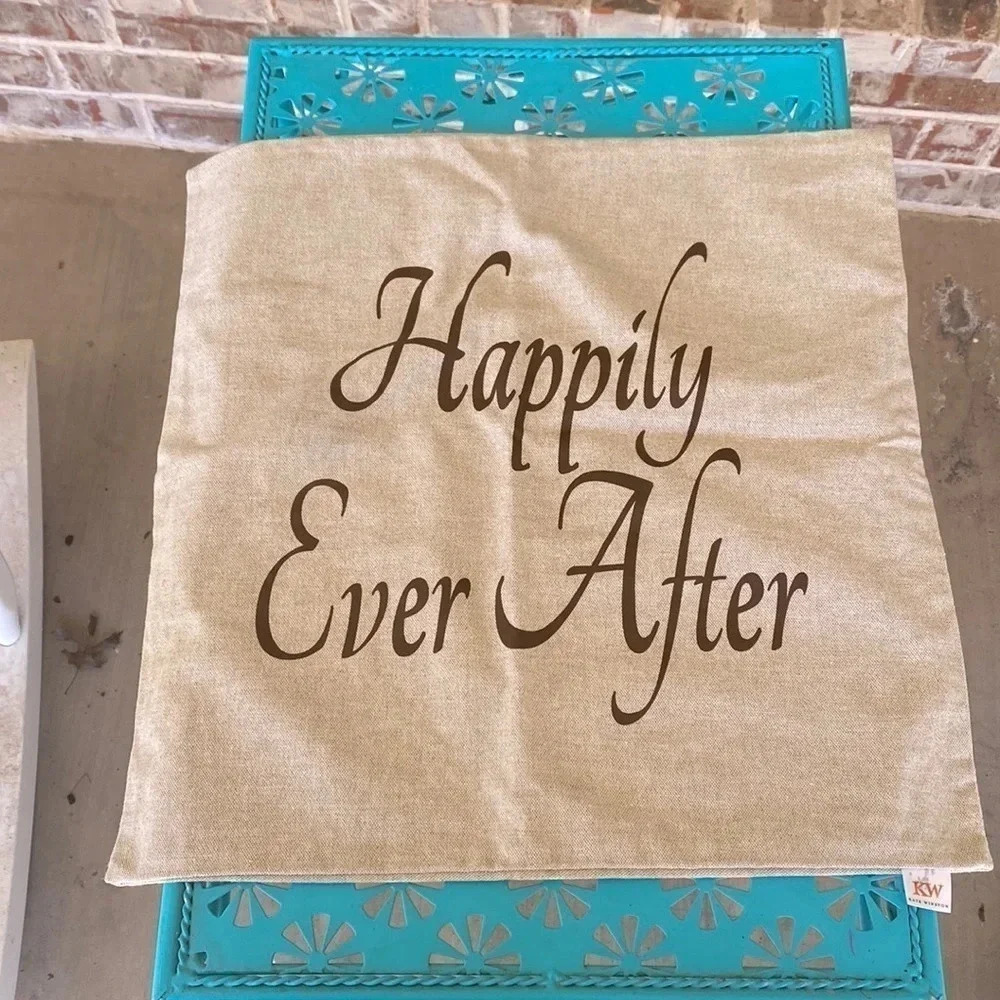 Kate Winston Beige Happily Ever After Square Pillow Cover - Picture 1 of 4